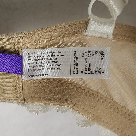 Parfait Lace Full Coverage Underwire Bra Beige Nude Scalloped Bow Size 32 H - Picture 4 of 4